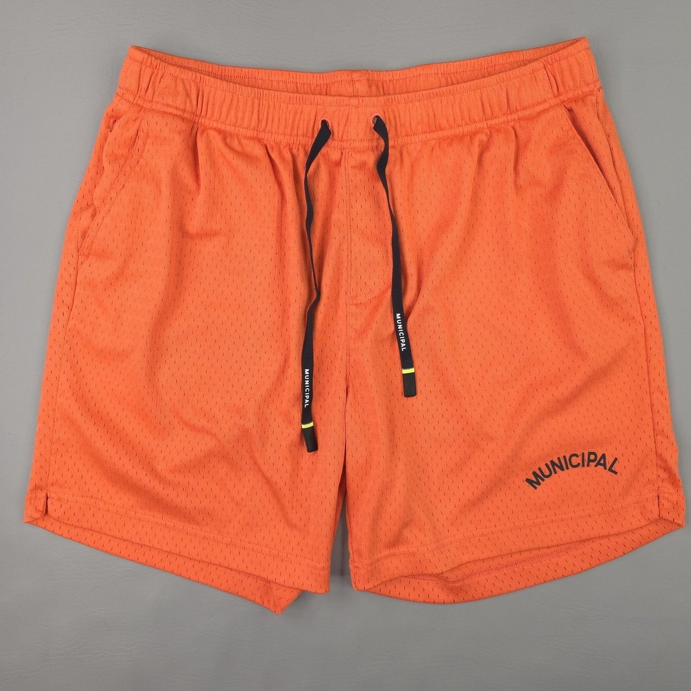 Municipal Shorts Mens Large Orange Field Day 6" Mesh Athletic Gym Running